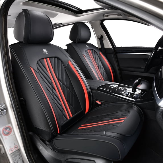 Car Seat Covers,Front and Rear, Fits Lincoln Mks 2010, Black & Red 5 Pieces
