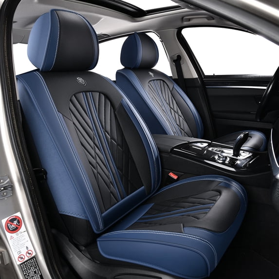 Car Seat Covers,Front and Rear, Fits Lincoln Mks 2012, Black & Blue 5 Pieces
