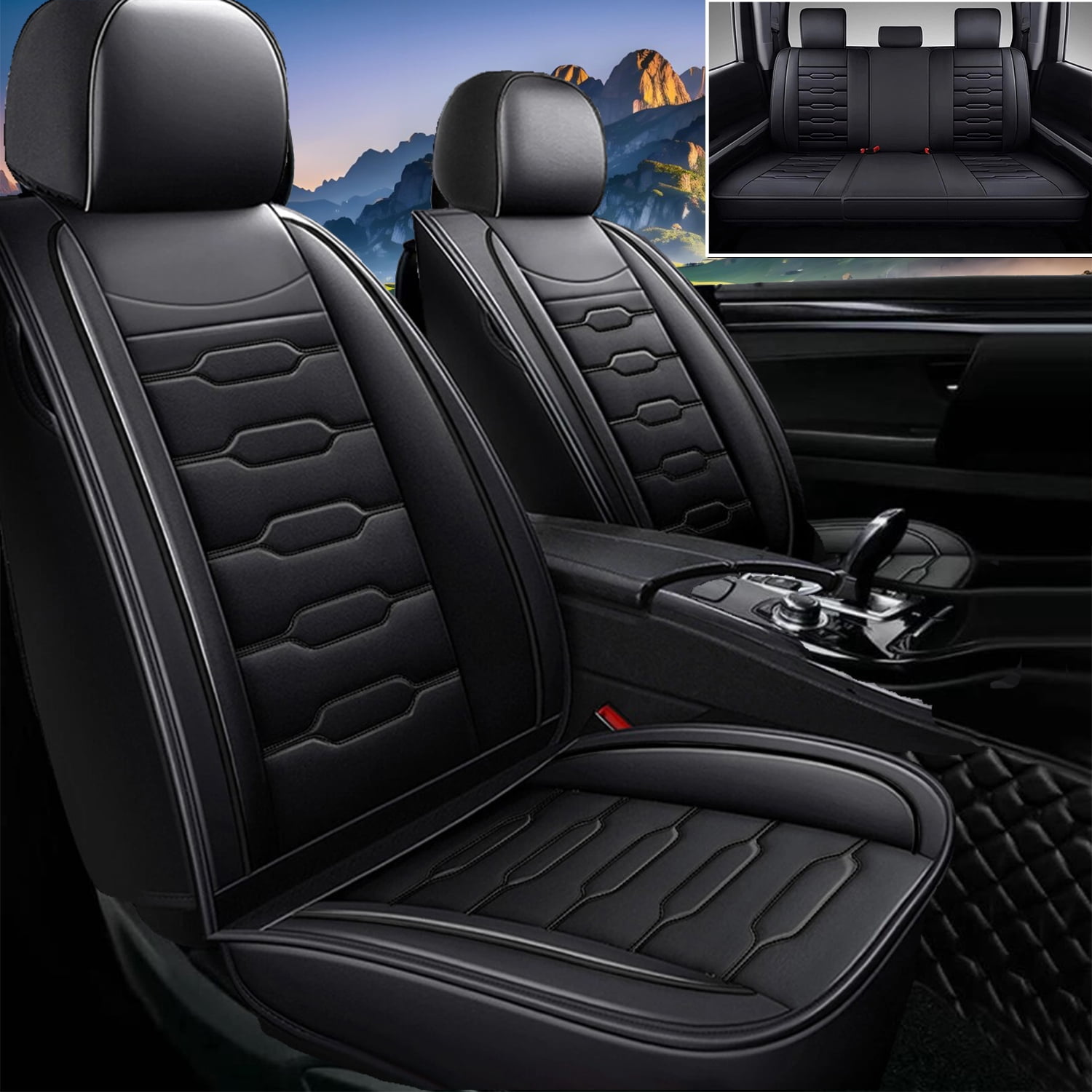 Car Seat Covers,Full Set 5 Seats Custom Fit for Hyundai Sonata 2007-2025 Waterproof Faux Leather Seat Protector Vehicle Cushion Covers Compatible Airbag Full Set 5 Seats Black
