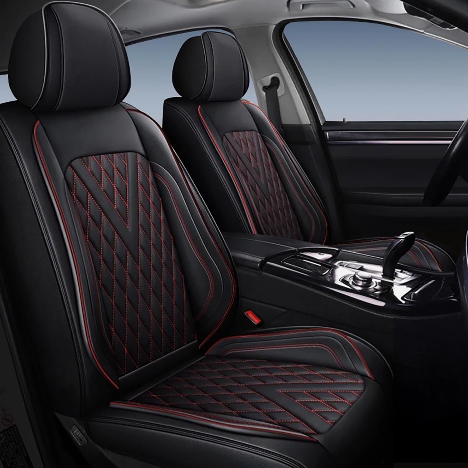 Car Seat Covers Full Set for Car Seat Covers Custom Fit for Nissan Rogue 2010-2025 2 Rows 5-Seat Set Faux Leather Seat Covers Waterproof Car Seat Protector (5-Seat Set, Black&Redline)