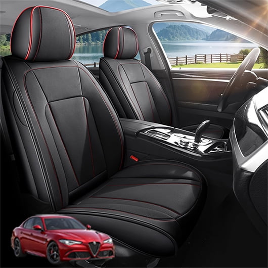 Car Seat Covers Full Set Custom Fit for Alfa Romeo Giulia 2017-2026 - Premium Faux Leather Auto Protectors with Waterproof, Breathable, Anti-Slip Car Seat Protectors (BlackRed,Full Set)