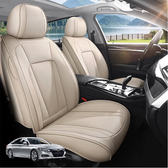 Car Seat Covers Full Set Custom Fit for Honda Accord 2000-2026, Premium Faux Leather Waterproof Breathable Anti‑Slip Seat Protectors, Beige