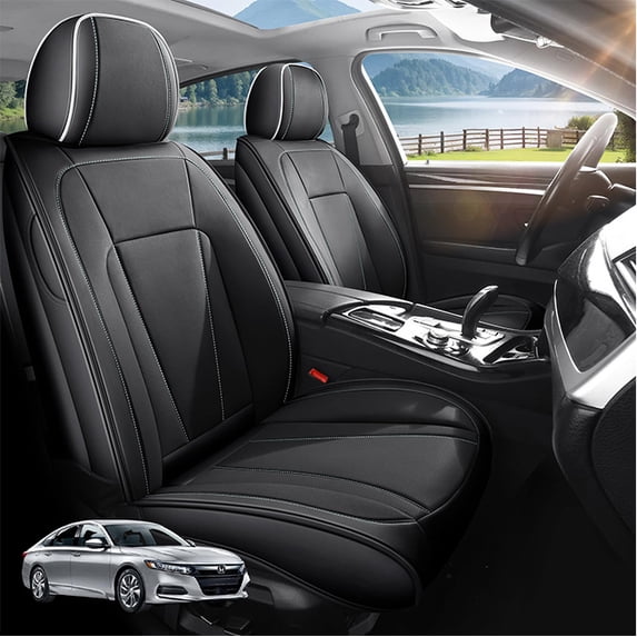 Car Seat Covers Full Set Custom Fit for Honda Accord 2000-2026 - Premium Faux Leather Auto Protectors with Waterproof, Breathable, Anti-Slip Car Seat Protectors (BlackWhite,Full Set)