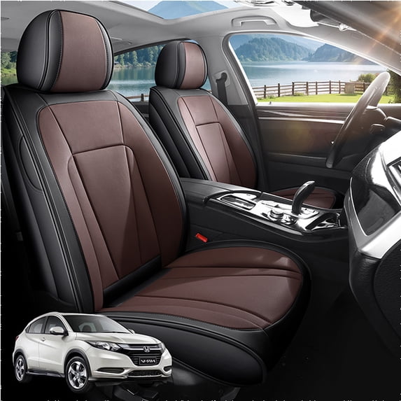 Car Seat Covers Full Set Custom Fit for Honda HR-V 2000-2026 - Premium Faux Leather Auto Protectors with Waterproof, Breathable, Anti-Slip Car Seat Protectors (BlackBrown,Full Set)