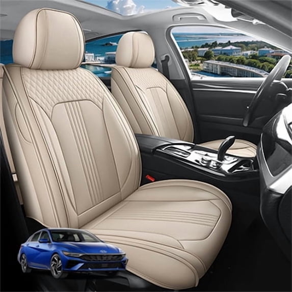 Car Seat Covers Full Set Custom Fit for Hyundai Elantra 2000-2026 - Premium Faux Leather Auto Protectors with Waterproof, Breathable, Anti-Slip Car Seat Protectors (Beige,Full Set)