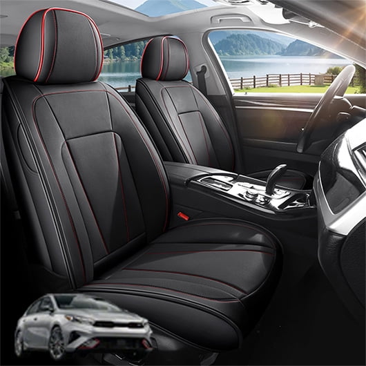 Car Seat Covers Full Set Custom Fit for Kia Forte 2010-2026 - Premium Faux Leather Auto Protectors with Waterproof, Breathable, Anti-Slip Car Seat Protectors (BlackRed,Full Set)