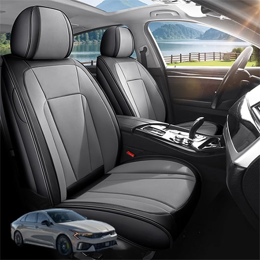 Car Seat Covers Full Set Custom Fit for Kia K5 2021-2026 - Premium Faux Leather Auto Protectors with Waterproof, Breathable, Anti-Slip Car Seat Protectors (BlackGray,Full Set)