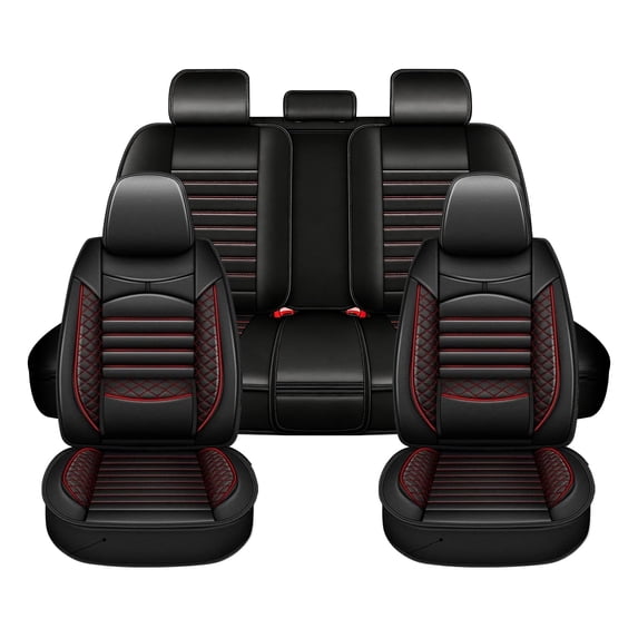 Car Seat Covers Full Set for Dodge Avenger 2008-2014,Waterproof Premium Leather Seat Protector with Lumbar Support,Pet Friendly Auto Cushions Airbag Compatible Red,Full Set(2 Row 5 Seats)