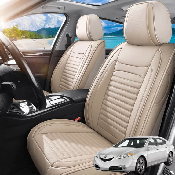 Car Seat Covers Full Set Fit for Acura TL 1999-2014, Premium Faux Leather Seat Protectors, Breathable, Waterproof & Anti-Slip Full Wrapping Edge Seat Covers (Beige, Full Set)