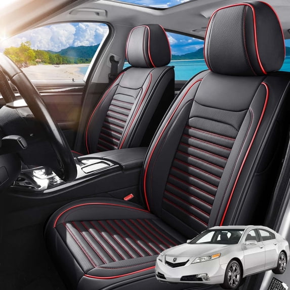 Car Seat Covers Full Set Fit for Acura TL 1999-2014, Premium Faux Leather Seat Protectors, Breathable, Waterproof & Anti-Slip Full Wrapping Edge Seat Covers (Black&Red, Full Set)