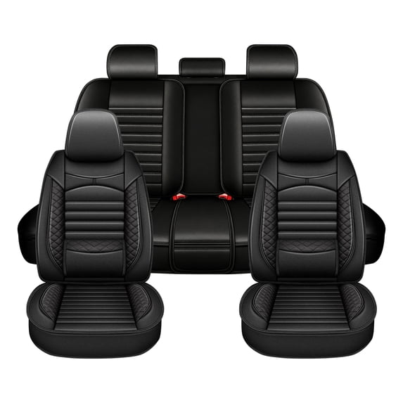 Car Seat Covers Full Set Fit for Cadillac SRX 2011-2016,Waterproof Stain-resistant Leather Heavy-Duty Car Seat Covers Protector Black,Full Set(2 Row 5 Seats)