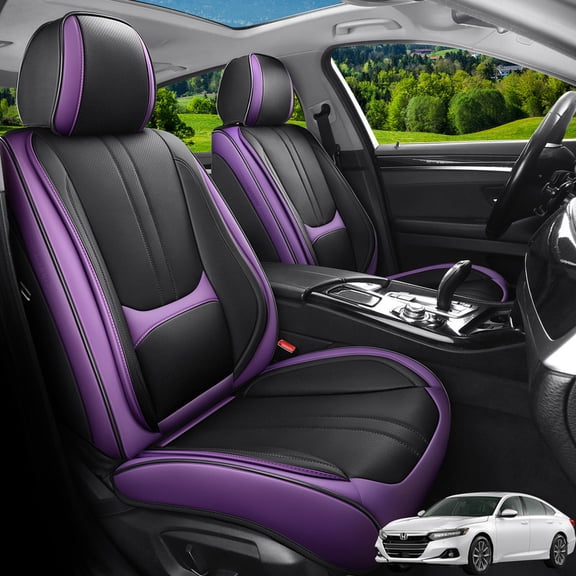Car Seat Covers Full Set Fit for Honda Accord 2000-2026, Premium Faux Leather Seat Cover with Lumbar Support, Breathable, Waterproof, Anti-Slip Full Wrapping Edge Seat Covers (Black&Purple, Full Set)