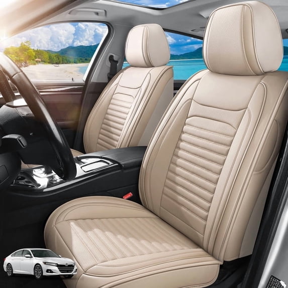 Car Seat Covers Full Set Fit for Honda Accord 2005-2026, Premium Faux Leather Car Seat Protector,Breathable Anti-Slip Full Wrapping Edge Seat Covers(Beige,Full Set)