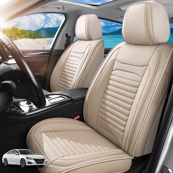 Car Seat Covers Full Set Fit for Honda Accord 2005-2026, Premium Faux Leather Car Seat Protector,Breathable Anti-Slip Full Wrapping Edge Seat Covers(Beige,Full Set)
