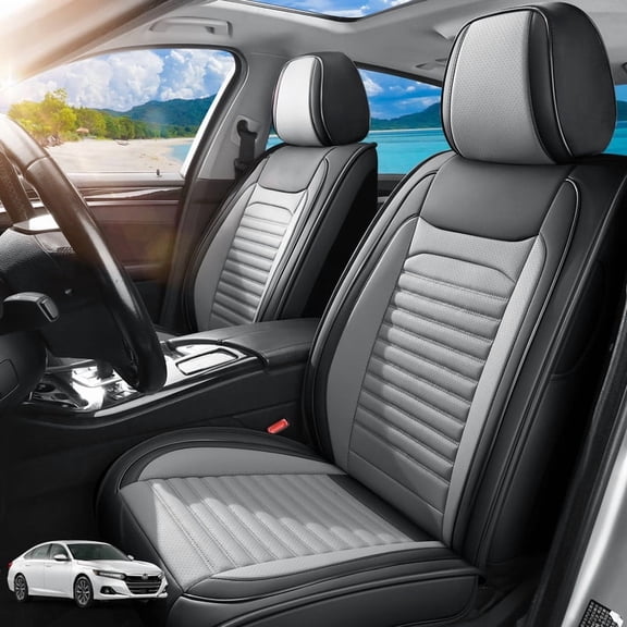 Car Seat Covers Full Set Fit for Honda Accord 2005-2026, Premium Faux Leather Car Seat Protector,Breathable Anti-Slip Full Wrapping Edge Seat Covers(BlackGray,Full Set)