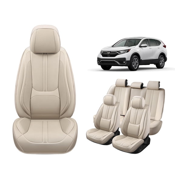 Car Seat Covers Full Set Fit for Honda CR-V 2000-2025, Premium Faux Leather Car Seat Protector,Breathable Anti-Slip Full Wrapping Edge Seat Covers(Beige,Full Set)