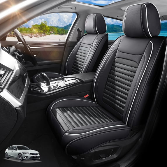 Car Seat Covers Full Set Fit for Honda Civic 2000-2026, Premium Faux Leather Seat Protectors, Breathable, Waterproof & Anti-Slip Full Wrapping Edge Seat Covers (Black&White, Full Set)