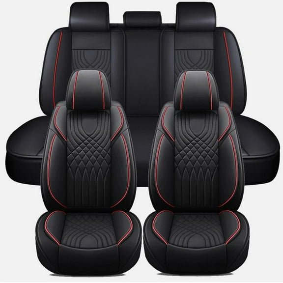 Car Seat Covers Full Set Fit for Hyundai Venue 2020-2024 Waterproof Leather 5 Seat Covers Automotive Seat Cushion Seat Protectors with Airbag Compatible (Black&Redline)