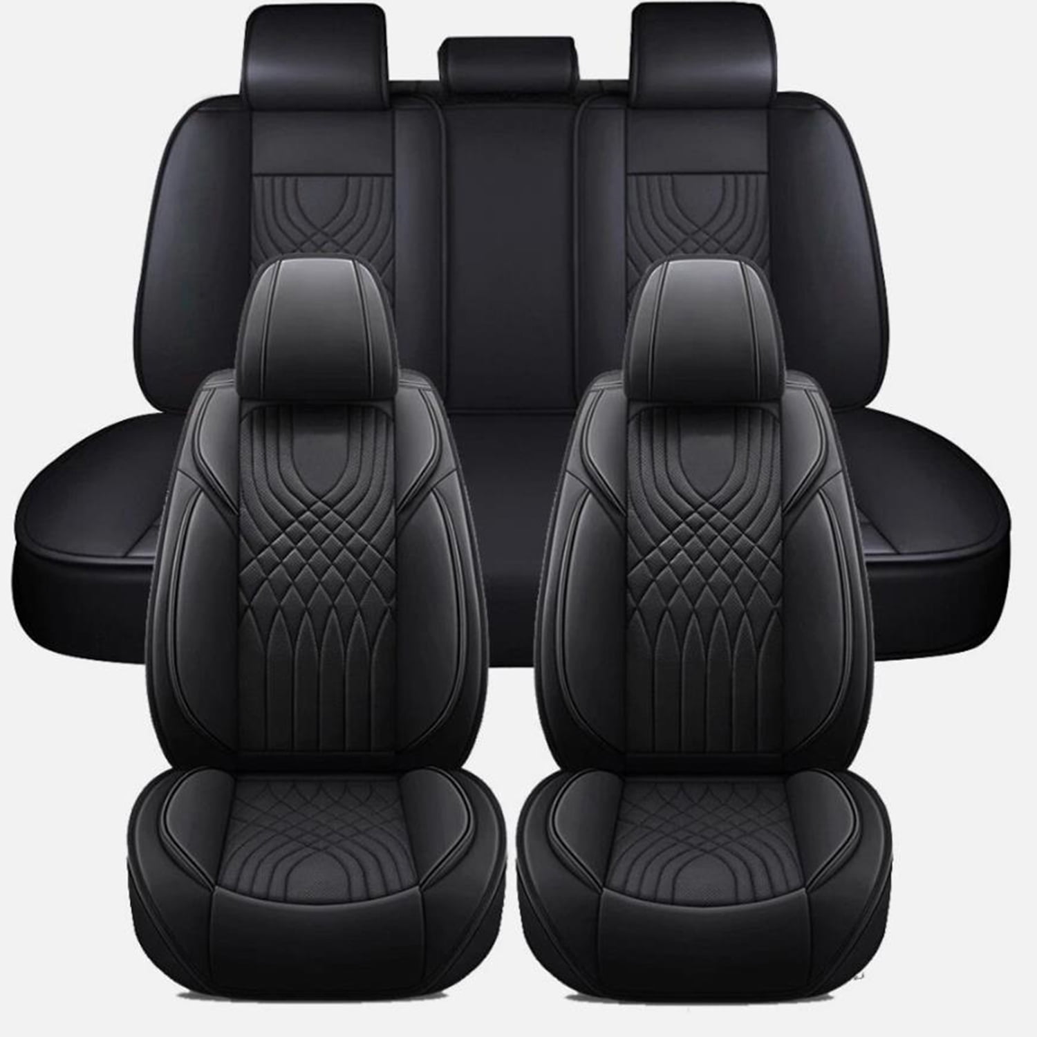 Car Seat Covers Full Set Fit for Jeep Cherokee 2014-2025 Waterproof Leather 5 Seat Covers Automotive Seat Cushion Seat Protectors with Airbag Compatible (Black)