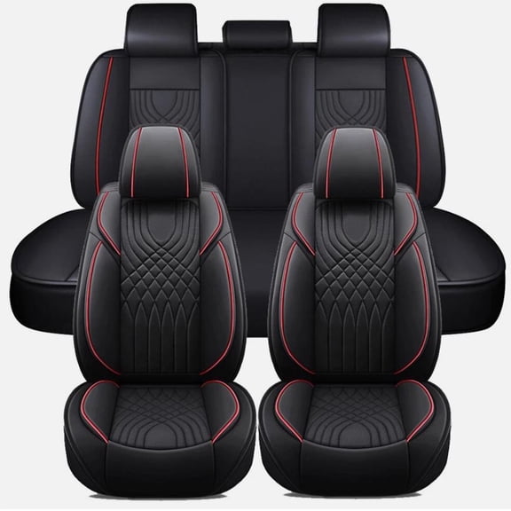 Car Seat Covers Full Set Fit for Kia Forte 2014-2024 Waterproof Leather 5 Seat Covers Automotive Seat Cushion Seat Protectors with Airbag Compatible (Black&Redline)