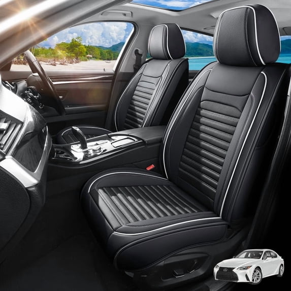 Car Seat Covers Full Set Fit for Lexus IS250 2006-2020, Premium Faux Leather Seat Protectors, Breathable, Waterproof & Anti-Slip Full Wrapping Edge Seat Covers (Black&White, Full Set)