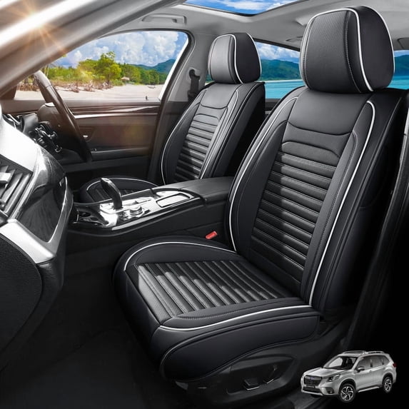 Car Seat Covers Full Set Fit for Subaru Forester 2002-2026, Premium Faux Leather Seat Protectors, Breathable, Waterproof & Anti-Slip Full Wrapping Edge Seat Covers (Black&White, Full Set)