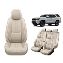 Car Seat Covers Full Set Fit for Toyota 4Runner 2001-2025, Premium Faux Leather Car Seat Protector,Breathable Anti-Slip Full Wrapping Edge Seat Covers(Beige,Full Set)