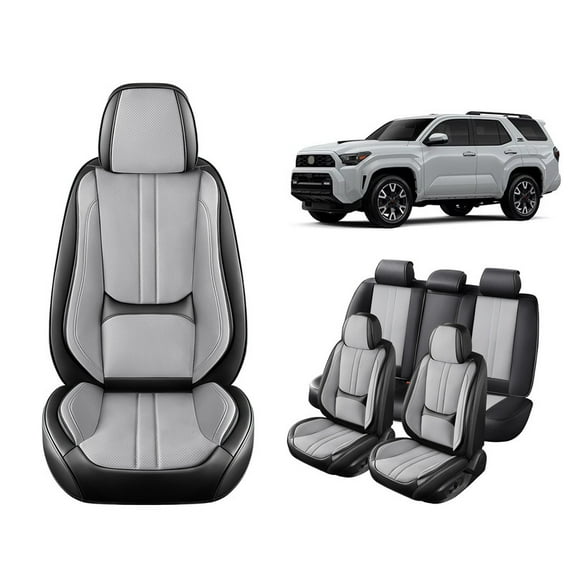 Car Seat Covers Full Set Fit for Toyota 4Runner 2001-2025, Premium Faux Leather Car Seat Protector,Breathable Anti-Slip Full Wrapping Edge Seat Covers(BlackGray,Full Set)