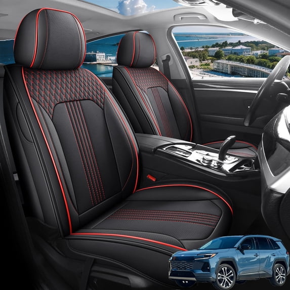 Car Seat Covers Full Set Fit for Toyota Corolla 2000-2026, Premium Faux Leather Seat Protectors, Breathable, Waterproof & Anti-Slip Full Wrapping Edge Seat Covers (Black&Red, Full Set)
