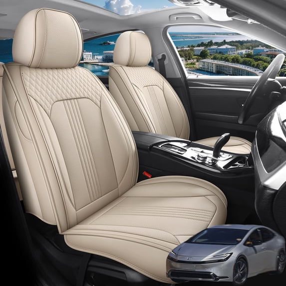 Car Seat Covers Full Set Fit for Toyota Prius 2001-2026, Premium Faux Leather Seat Protectors, Breathable, Waterproof & Anti-Slip Full Wrapping Edge Seat Covers (Beige, Full Set)