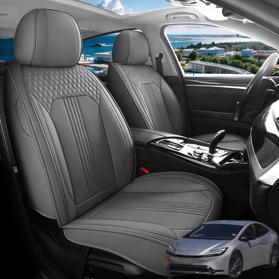Car Seat Covers Full Set Fit for Toyota Prius 2001-2026, Premium Faux Leather Seat Protectors, Breathable, Waterproof & Anti-Slip Full Wrapping Edge Seat Covers (Gray, Full Set)