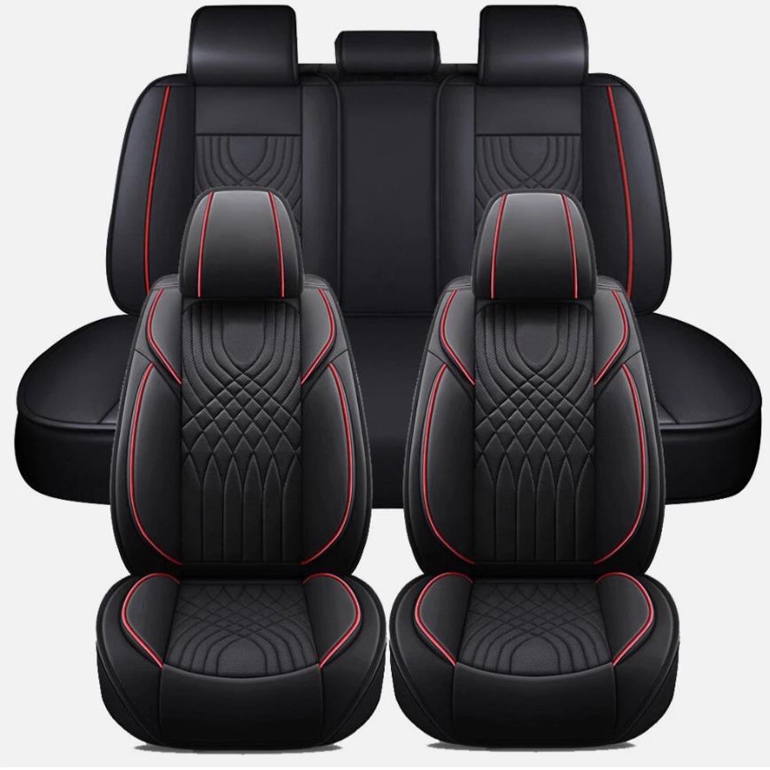 Car Seat Covers Full Set Fit for Toyota RAV4 2013-2026 Waterproof Leather 5 Seat Covers Automotive Seat Cushion Seat Protectors with Airbag Compatible (Black&Redline)