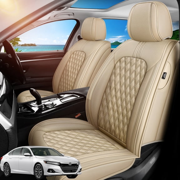 Car Seat Covers Full Set Fit for Honda Accord 2000-2026, Premium Faux Leather Waterproof Breathable Anti‑Slip Seat Protectors, Beige