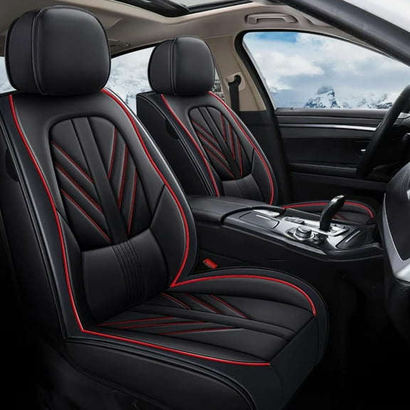 Car Seat Covers Full Set Fit for Honda Civic 2020-2025 Waterproof Faux Leather Car Seat Cushions Automotive 5 Seat Covers Set(Black&Redline)