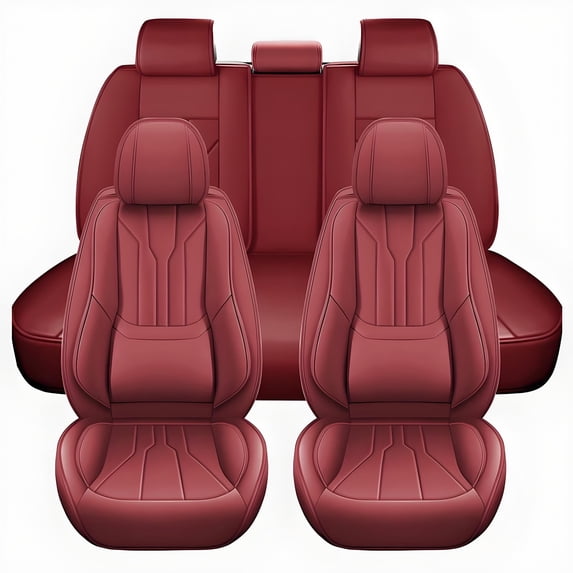 Car Seat Covers Full Set Fit for Honda Civic 2020-2025 Waterproof Faux Leather Car Seat Cushions Automotive 5 Seat Covers Set(Red)