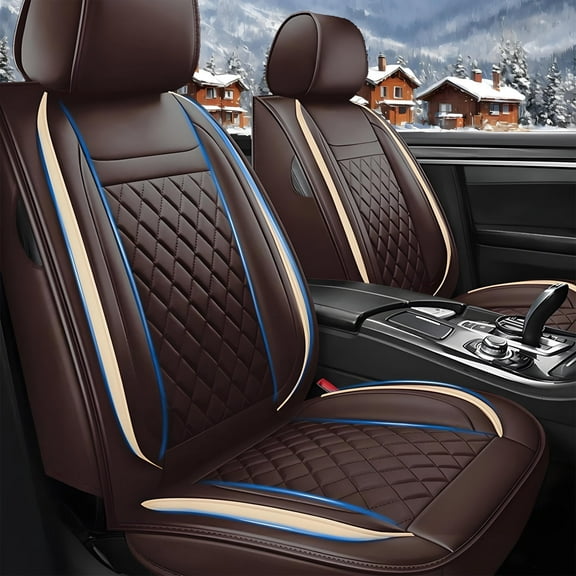 Car Seat Covers Full Set Fit for Honda Civic 2020-2025 Waterproof Faux Leather Car Seat Cushions Automotive 5 Seat Covers Set(Brown)