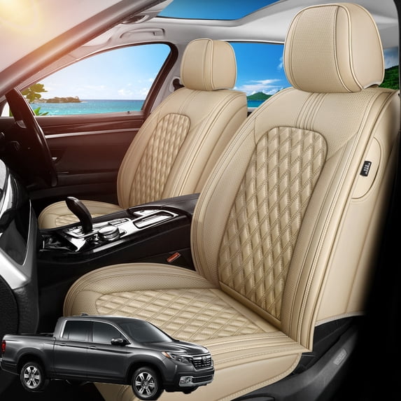 Car Seat Covers Full Set Fit for Honda Ridgeline 2005-2026, Premium Faux Leather Waterproof Breathable Anti‑Slip Seat Protectors, Beige