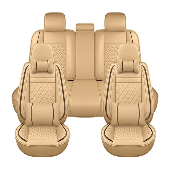 Car Seat Covers Full Set Fit for Honda Ridgeline 2006-2025 Waterproof Faux Leather Car Seat Cushions Automotive 5 Seat Covers Set(Beige)