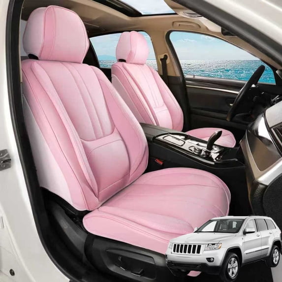 Car Seat Covers Full Set Fit for Jeep Grand Cherokee 2000-2026, Faux Leather Waterproof Breathable Seat Protectors with Lumbar Support, Pink