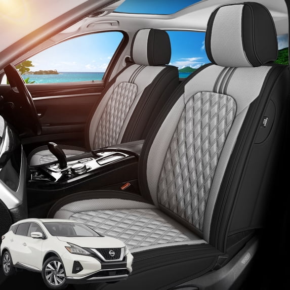 Car Seat Covers Full Set Fit for Nissan Murano 2003-2026, Premium Faux Leather Waterproof Breathable Anti‑Slip Seat Protectors, Black&Gray