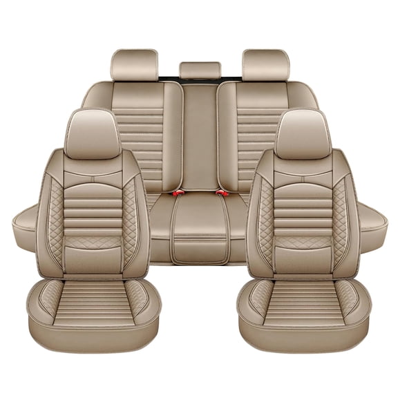 Car Seat Covers Full Set for Ford Explorer 2004-2025 2026,Waterproof Premium Leather Seat Protector with Lumbar Support,Pet Friendly Auto Cushions Airbag Compatible Beige,Full Set(2 Row 5 Seats)