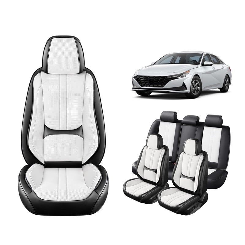 Car Seat Covers Full Set For Hyundai Elantra 2002-2024 2025, Breathable Waterproof Nappa Leather Auto Seat Protectors with Lumbar Support, Luxury Automotive Interior Accessories