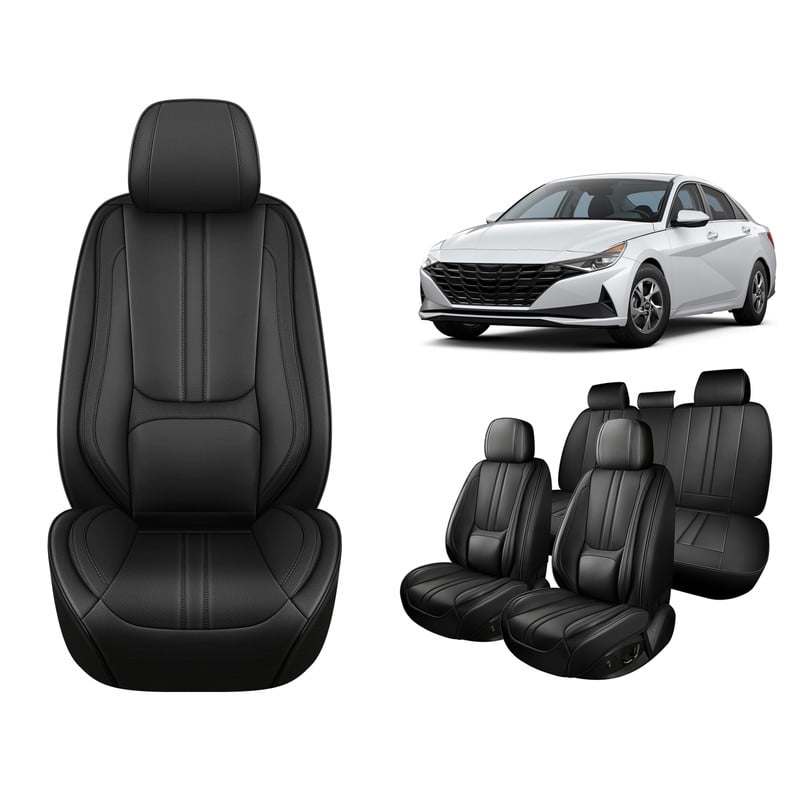 Car Seat Covers Full Set For Hyundai Elantra 2002-2024 2025, Breathable Waterproof Nappa Leather Auto Seat Protectors with Lumbar Support, Luxury Automotive Interior Accessories