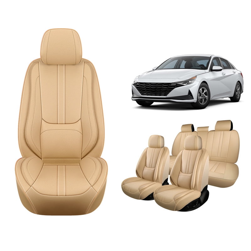 Car Seat Covers Full Set For Hyundai Elantra 2002-2024 2025, Breathable Waterproof Nappa Leather Auto Seat Protectors with Lumbar Support, Luxury Automotive Interior Accessories