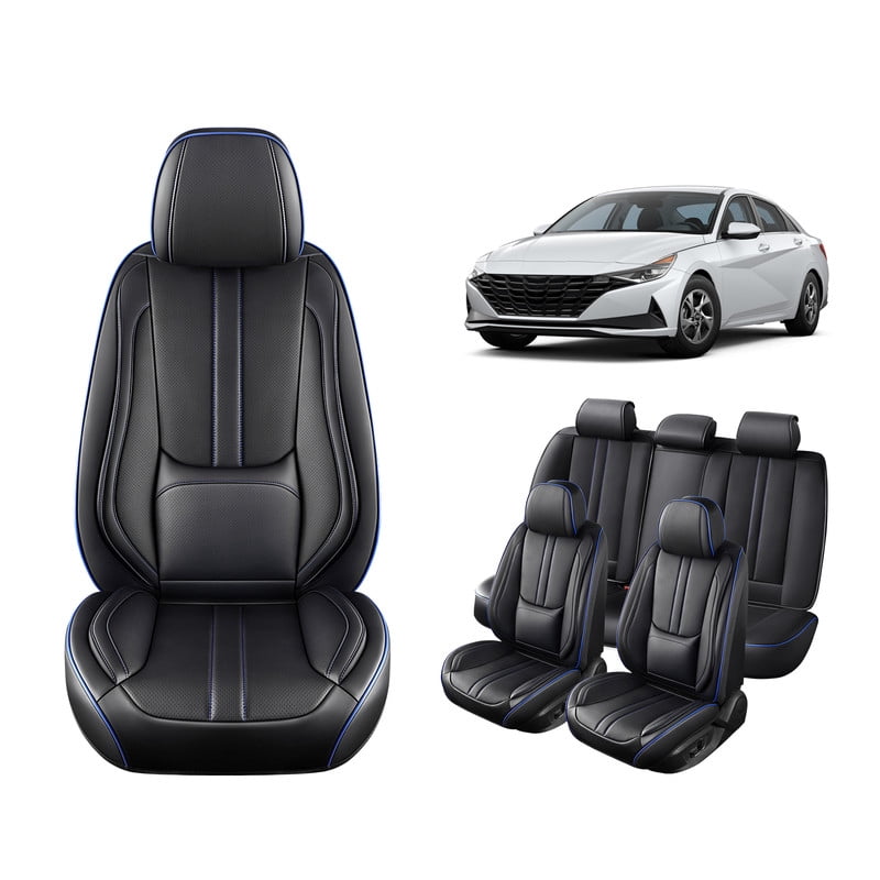 Car Seat Covers Full Set For Hyundai Elantra 2002-2024 2025, Breathable Waterproof Nappa Leather Auto Seat Protectors with Lumbar Support, Luxury Automotive Interior Accessories