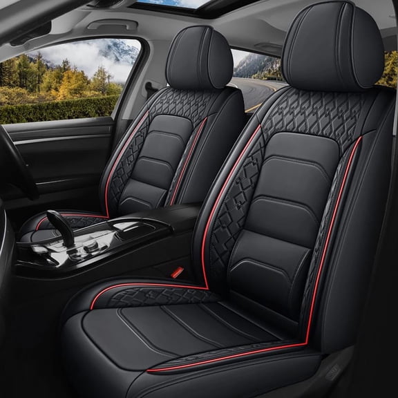 Car Seat Covers Full Set for Jeep Cherokee 2014-2025 2 Rows 5-Seat Set Faux Leather Seat Covers Waterproof Car Seat Protector (5-Seat Set, Black&Redline)