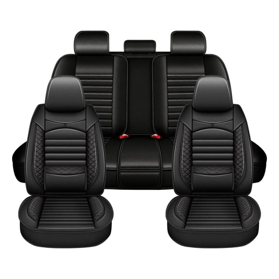 Car Seat Covers Full Set for Jeep Liberty 2002-2012,Waterproof Premium Leather Seat Protector with Lumbar Support,Pet Friendly Auto Cushions Airbag Compatible Black,Full Set(2 Row 5 Seats)