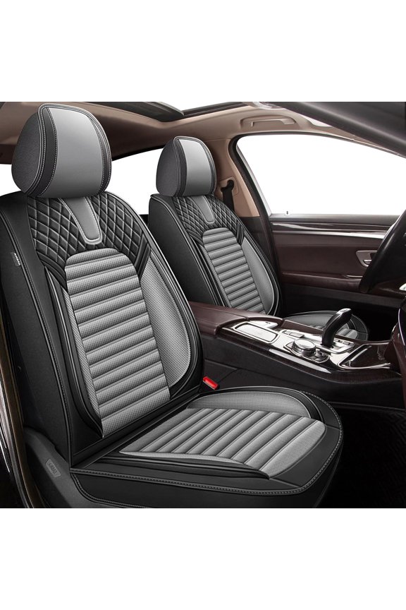 Car Seat Covers Full Set for Nissan Frontier 2009-2025 2026,Waterproof Premium Leather Seat Protector with Lumbar Support,Pet Friendly Auto Cushions Airbag Compatible Grey,Full Set(2 Row 5 Seats)