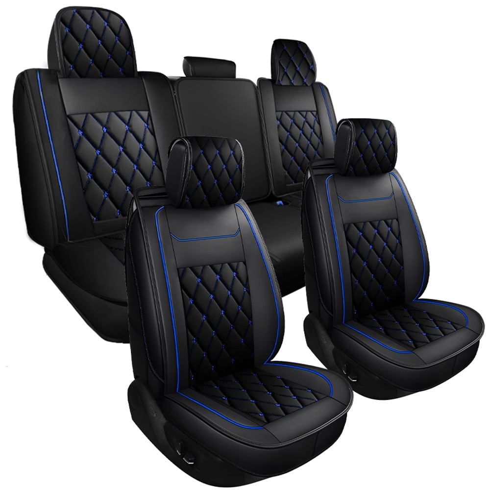 Car Seat Covers Full Set Silverado GMC Sierra Fit for 2007-2023 1500/2500 HD / 3500 HD Crew,Double,Extended Cab or Pickup Truck(Full Set, Black-Blue)