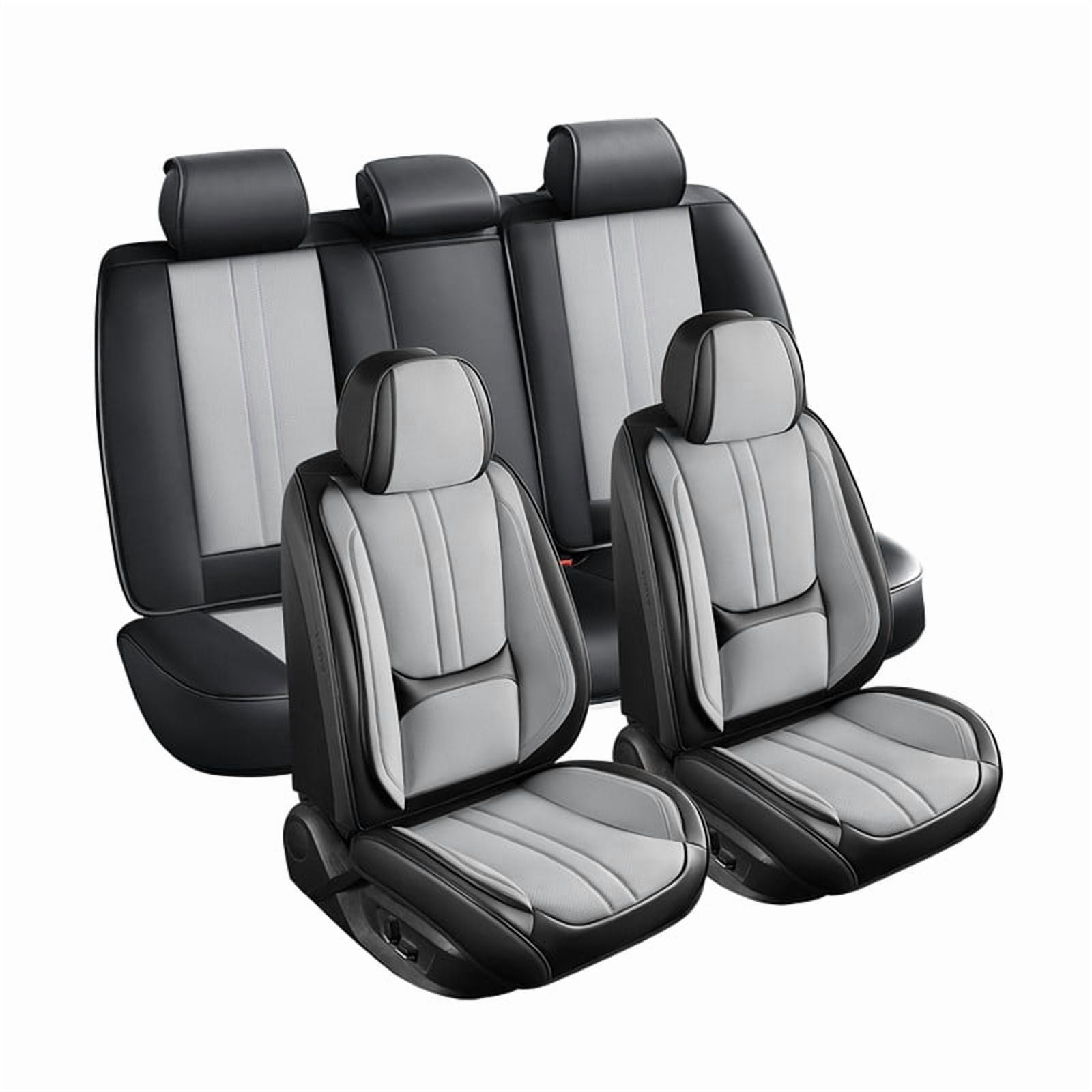 Car Seat Covers Full Set for Toyota Highlander 2007-2019,Breathable Nappa Leather Luxury Automotive Interior Accessories with Lumbar Support BlackGray